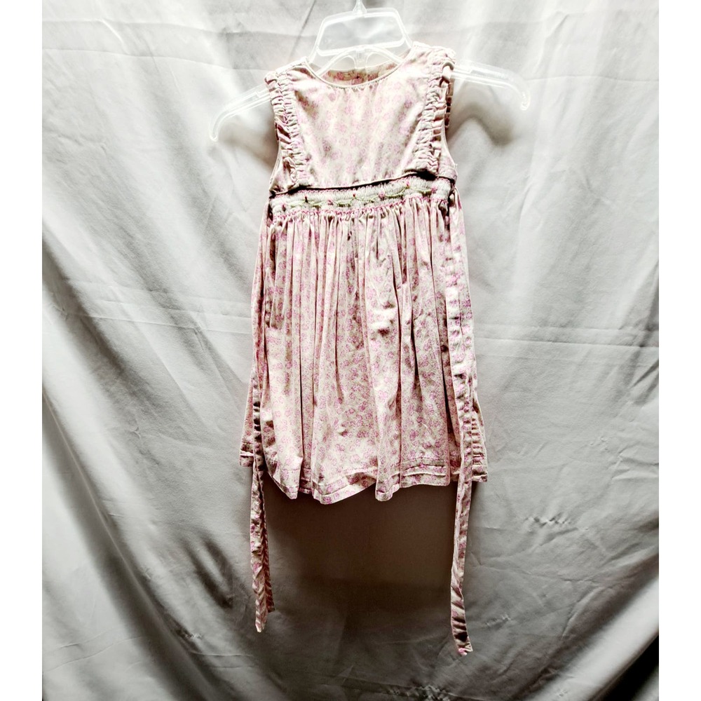 Vtg Jillian's Closet Pink Floral Ruffle Sleeveless Smocked Summer Dress 4T